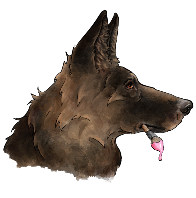 Koira pitelee maalisivellintä